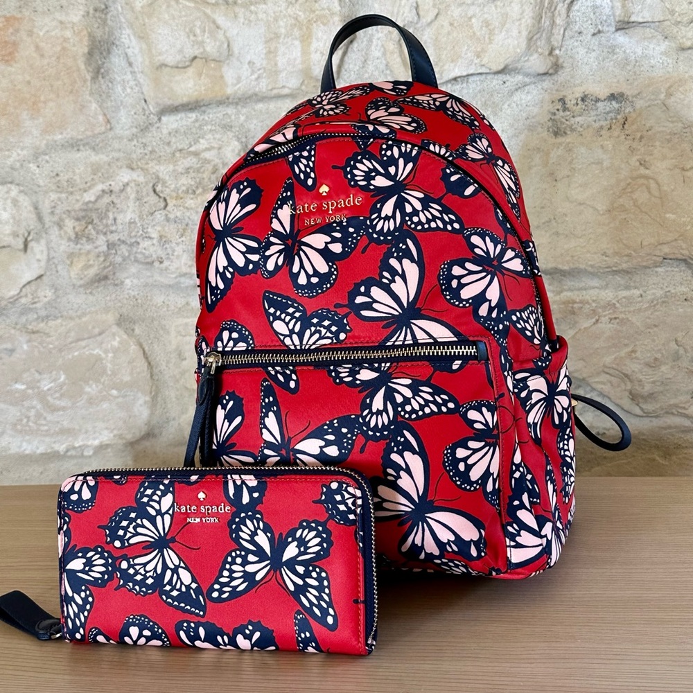 Kate Spade Butterfly Medium Chelsea Nylon Backpack&wallet NWT Authentic - Picture 2 of 15